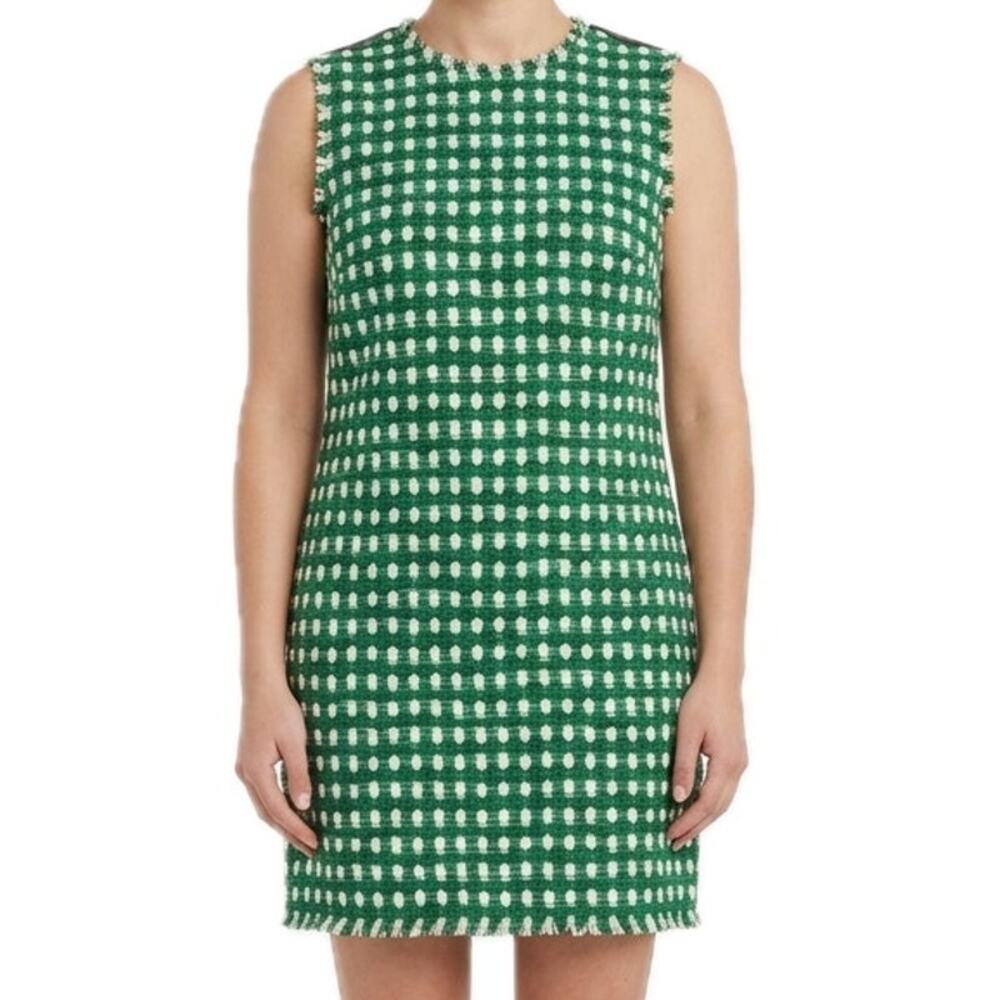 Linton for LK Bennett London Green White Tweed Sheath Sleeveless Dress Size 12